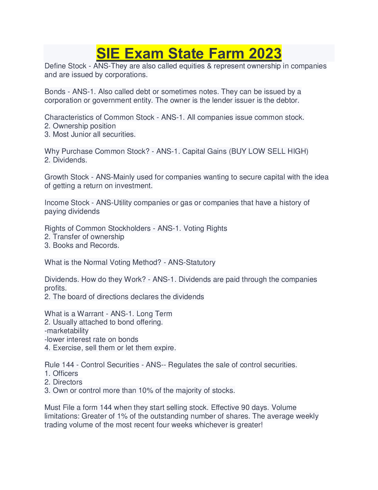 Preview image for SIE Exam State Farm 2023